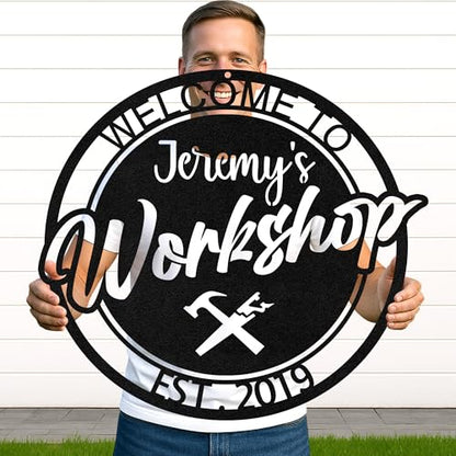 Custom Garage Workshop Metal Sign Personalized Tool Name Wall Art for Car Truck Mechanic Shop Decor Durable Steel Sign for Dad Husband Men’s Auto Workspace or Fence