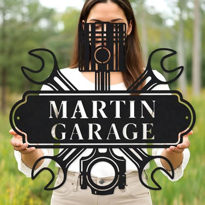 Custom Garage Workshop Metal Sign Personalized Tool Name Wall Art for Car Truck Mechanic Shop Decor Durable Steel Sign for Dad Husband Men’s Auto Workspace or Fence
