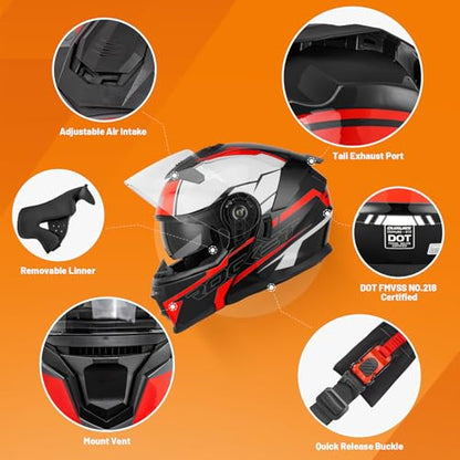 Modular Motorcycle Helmets Full Face Flip up Street Bike Motorcycle Helmet for Unisex Adult Rocket Black