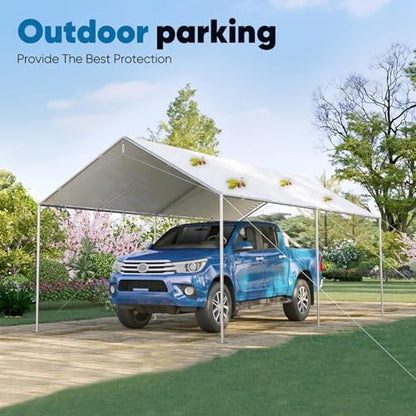 10x20 ft Heavy Duty Car Canopy Galvanized Frame Carport Outdoor Party Tent Boat Shelter with 3 Reinforced Steel Cables (200 Sq Ft)