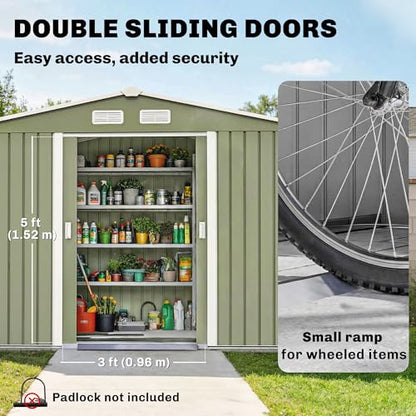 9' x 6' Outdoor Storage Shed Garden Tool Metal Shed Green