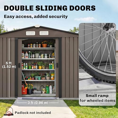 9' x 6' Outdoor Storage Shed Garden Tool Metal Shed Brown