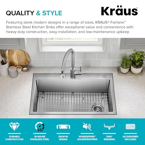 Stainless Steel 33 in 18 Gauge Drop In Kitchen Sink KHT640