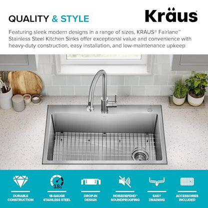 Stainless Steel 33 in 18 Gauge Drop In Kitchen Sink KHT640
