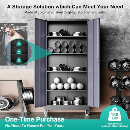 75" Tall Metal Storage Cabinet with Wheels