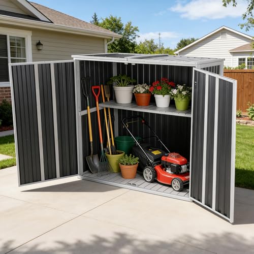 Outdoor Storage Cabinet Trash Can Storage Shed Upgraded with Metal Frame for Garbage Can
