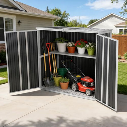 Outdoor Storage Cabinet Trash Can Storage Shed Upgraded with Metal Frame for Garbage Can