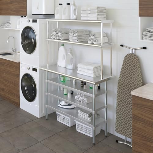 18" x 48" Stainless Steel Work Table with 3 Shelves and 12" Wide Double Tier Overshelf