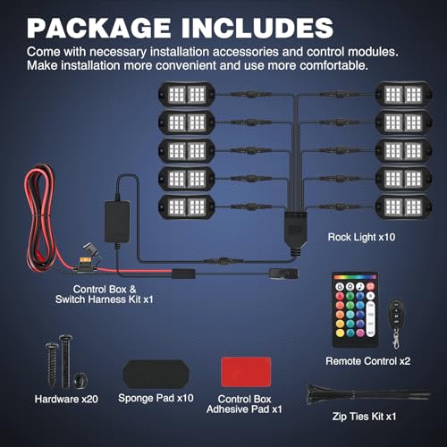 RGB LED Rock Lights Kit 10 PCS 18LED Wide Angle Wheel Well Light