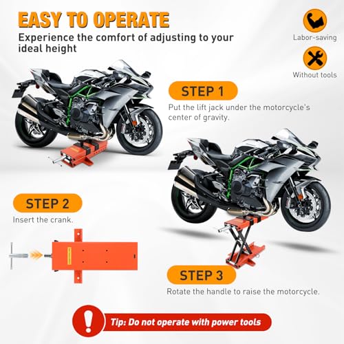 Motorcycle Lift 1100 LBS ATV Scissor Jacks with Saddle Safety Pin Crank Handle 3.7"