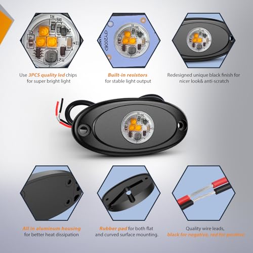 LED Rock Light 6 PCS Amber Color Waterproof