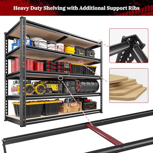 2500LBS Garage Shelving Heavy Duty 72''H Storage Shelves 40" W Heavy Duty 5 Tier Metal Shelves Adjustable Pantry Shelf for Closet Pantry Basement Kitchen Warehouse 72" H x 40" W x 20" D (2 Count)