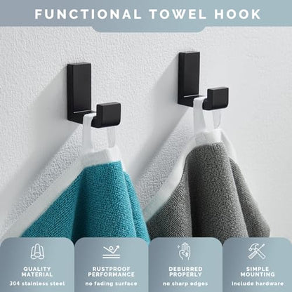 Towel Hooks for Bathrooms Matte Black (4 Count)