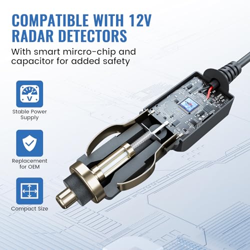 12V Power Cord for Cobra Whistler Radar Detector 6.5ft