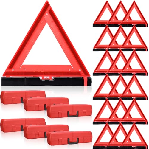 24 Pcs Warning Triangle Dot Approved Foldable Emergency Safety Triangles Reflective Road Safety Triangle with Carrying Case Heavy Base Roadside Warning Sign for Car Truck