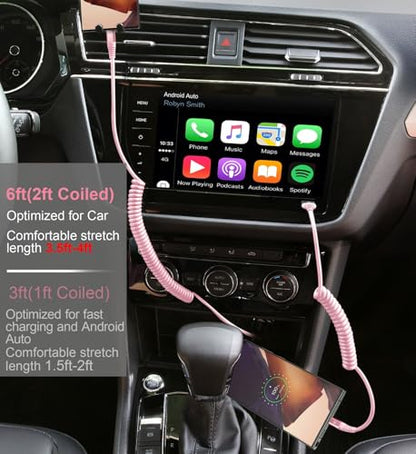Coiled USB A to USB C Cable for Car [2 (2 Count)