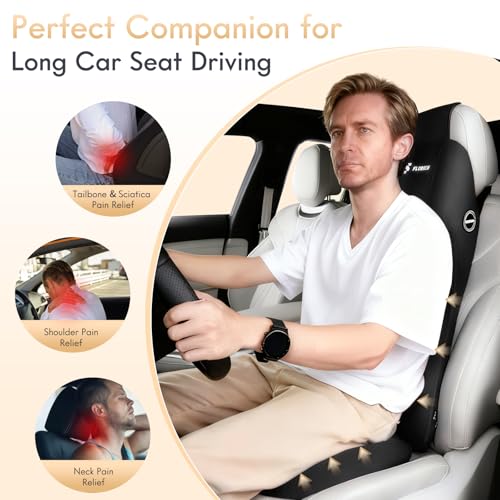 Car Seat Cushion and Lumbar Support Headrest Pillow Memory Foam Ergonomic Car Cushion Back Neck Support Pillow Sciatica & Back & Tailbone Pain Relief Cushion for Car Seat Driving