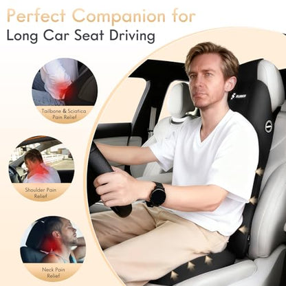 Car Seat Cushion and Lumbar Support Headrest Pillow Memory Foam Ergonomic Car Cushion Back Neck Support Pillow Sciatica & Back & Tailbone Pain Relief Cushion for Car Seat Driving