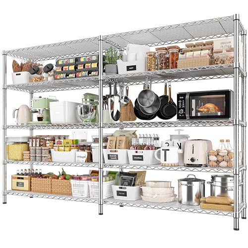 69.8" W Storage Shelves 1510LBS Wire Shelving Unit 5 Tier Metal Shelving for Storage Rack Shelves Adjustable Heavy Duty Garage Shelf Pantry Shelves Kitchen Shelving (5 Count)