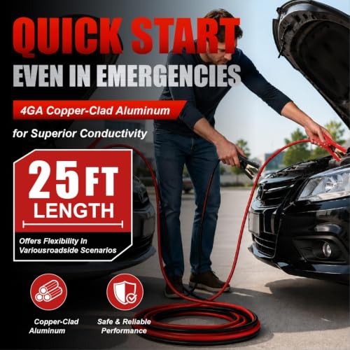 4 Gauge 25 Feet Heavy Duty Jumper Cables (25 Foot)
