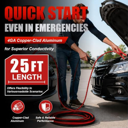 4 Gauge 25 Feet Heavy Duty Jumper Cables (25 Foot)