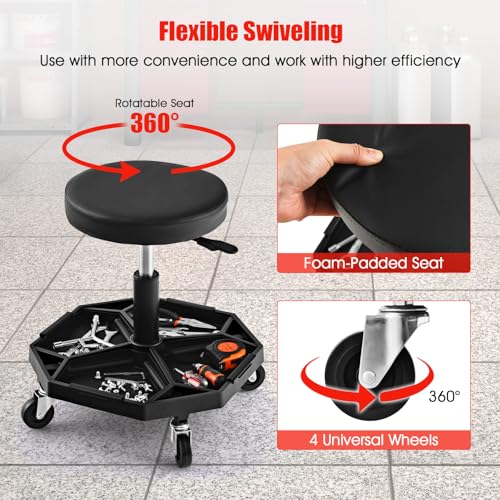 Rolling Mechanic Stool with Removable Tool Tray & Padded Cushion