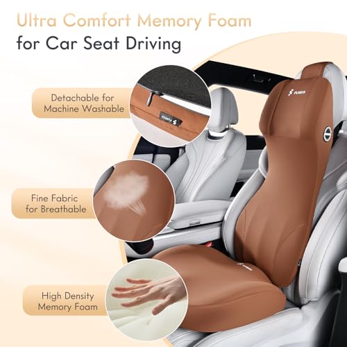 Memory Foam Seat Cushion for Car and Lumbar Support Headrest Pillow Ergonomic Car Seat Back Support Neck Pillow for Driving Truck Driver Seat Cushion Lumbar Pillows for Back Pain Relief