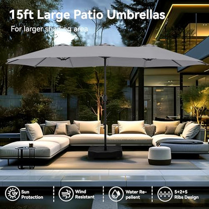 15ft Large Outdoor Patio Umbrella with Base Included