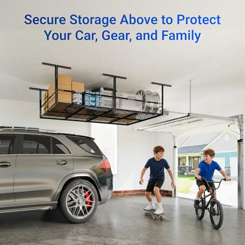 4x8ft Overhead Garage Storage Rack with Safety Rails
