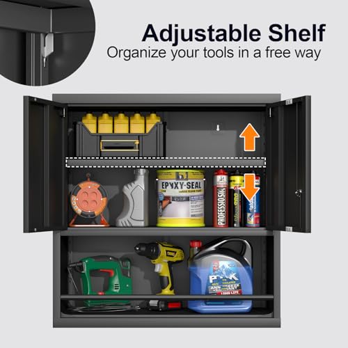 Locking Metal Garage Wall Cabinet with Doors and Shelf