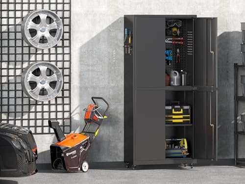 71" H Metal Tool Storage Cabinet with Lock and Wheels