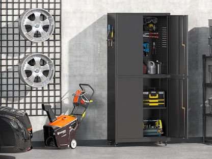71" H Metal Tool Storage Cabinet with Lock and Wheels