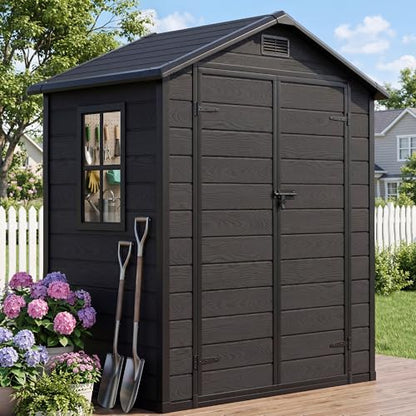6x4 FT Outdoor Resin Storage Shed with Reinforced Floor Window & Vent