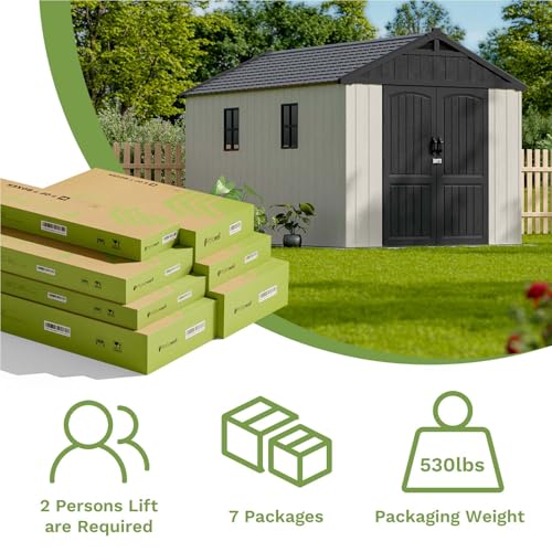 8x12 FT Resin Outdoor Storage Shed with Floor