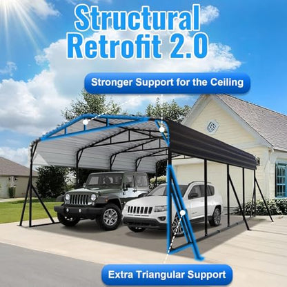 20x20FT Heavy Duty Metal Carport with Side Support Poles for All Weather