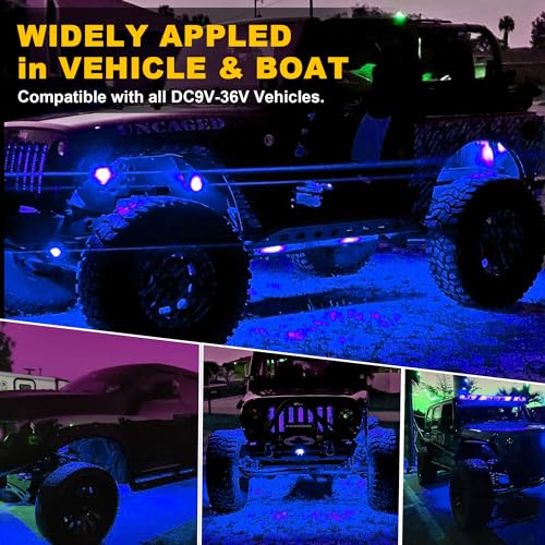 4Pods Pure Blue LED Rock Lights 72w high Power Rock Lights Neon Underglow Light for Car Trucks ATV UTV SUV Boat Underbody Glow Trail Rig Light IP68 Waterproof