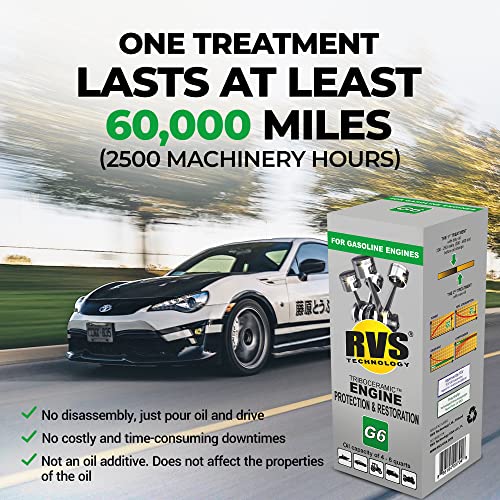 G6 Engine oil Treatment; For Gasoline Engines with a Motor oil capacity up to 6 quarts; Save fuel