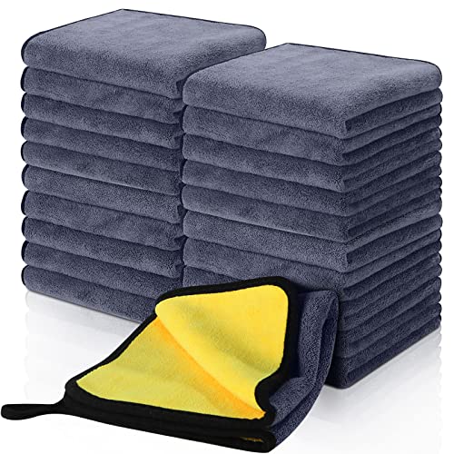 20 Pcs Microfiber Car Drying Towels Microfiber Cleaning Cloth 800 GSM Thick Plush Cleaning Dusting Cloth Auto Detailing Absorbent Towels Rags for Car Household Kitchen Window (20 Count)