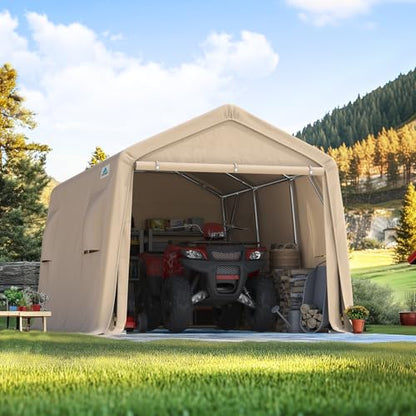 10X15 ft Garage Shelter Steel Metal Peak Roof Portable Storage Shed Carports for Motorcycle Boat