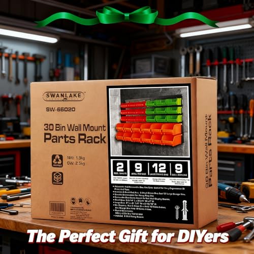 30-Bin Wall-Mounted Storage Bins, Heavy-Duty Garage Tool Organizer for Screws, Nuts, Bolts, Nails, Small Hardware Parts - Easy Installation and Customizable (30 Count)