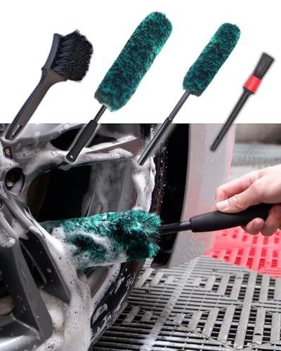 Professional 4 Pack Long Handle Wheel Brush Kit for Cleaning Wheel and Tire