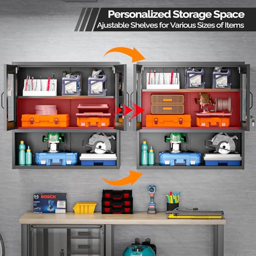 Metal Wall Cabinet with Locking Glass Doors