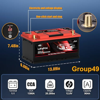 Car Start Stop Lithium Battery GROUP 49 12V 90AH Car Battery with 1300CCA