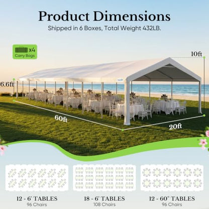 20x60 Heavy Duty Party Tent Outdoor Canopy with Church Windows
