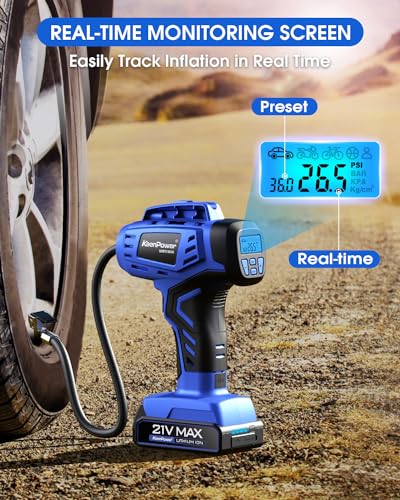 Smart Cordless Tire Inflator Portable Air Compressor Rechargeable 21V Battery Powered 160PSI Handheld Air Pump w
