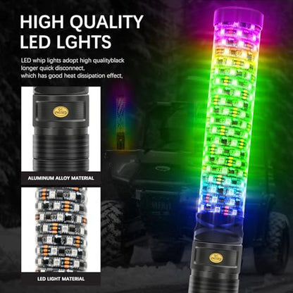2PCS 1FT Fat Spiral Led Whip Lights with APP&Remote Control RGB Chasing Dancing Lighted Antenna Whips Compatible with Can (2 Count)
