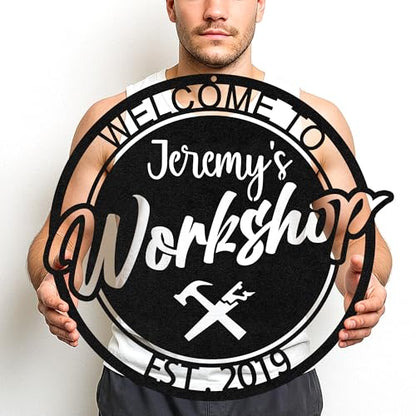 Custom Garage Workshop Metal Sign Personalized Tool Name Wall Art for Car Truck Mechanic Shop Decor Durable Steel Sign for Dad Husband Men’s Auto Workspace or Fence
