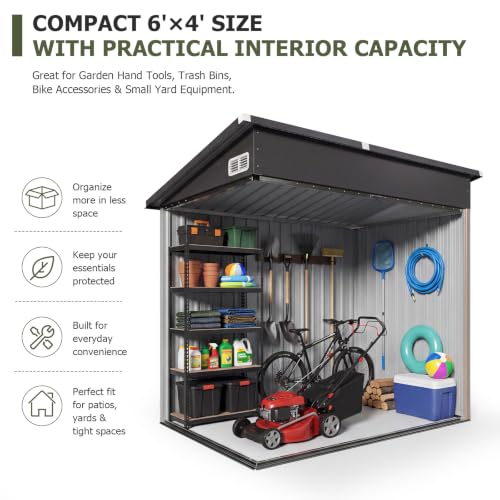 6x4 FT Lean to Outdoor Storage Shed with Sloping Roof