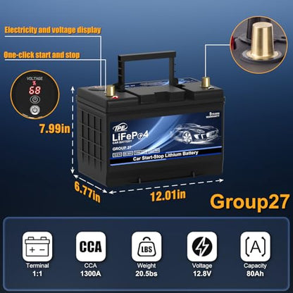 Car Start Stop Lithium Battery BCI GROUP 27 12V 80AH Car Battery with 1300CCA