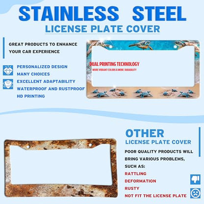 Sea Turtle Beach License Plate Frame Stainless Steel 6.3 X 12.2 Inch